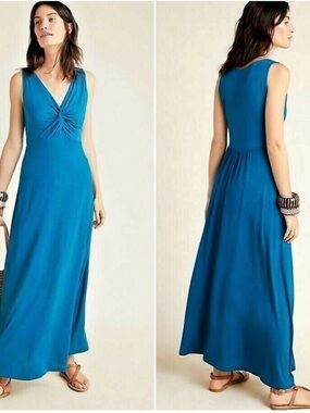 Maeve Anthropologie Teal Twist-Front Sleeveless Maxi Dress Sz XS